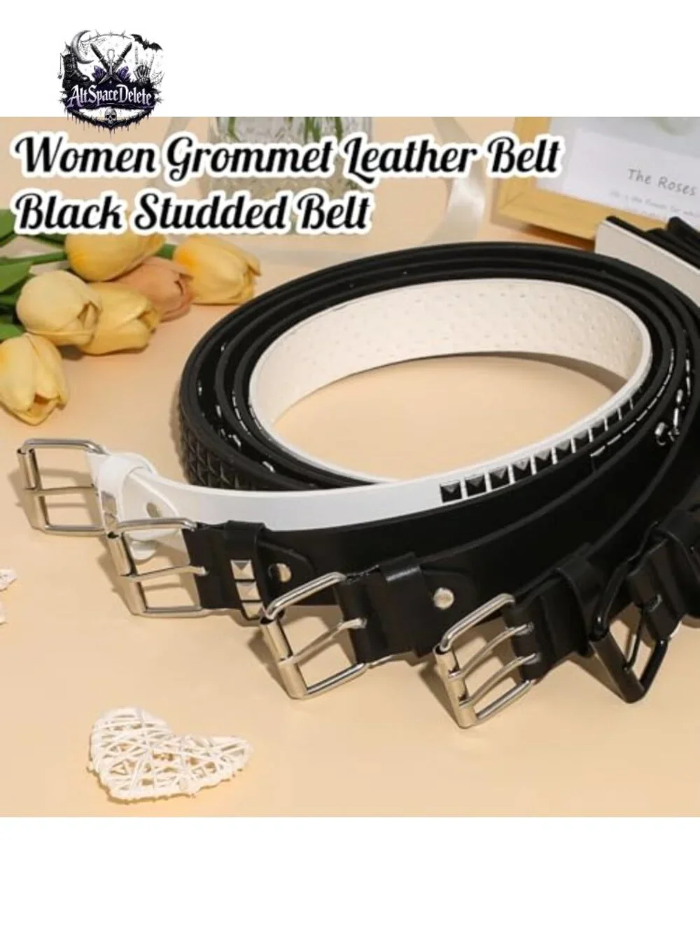 3pcs Studded Belt Y2K Punk Rock Rivet Belt with Pyramid Studs Faux Leather